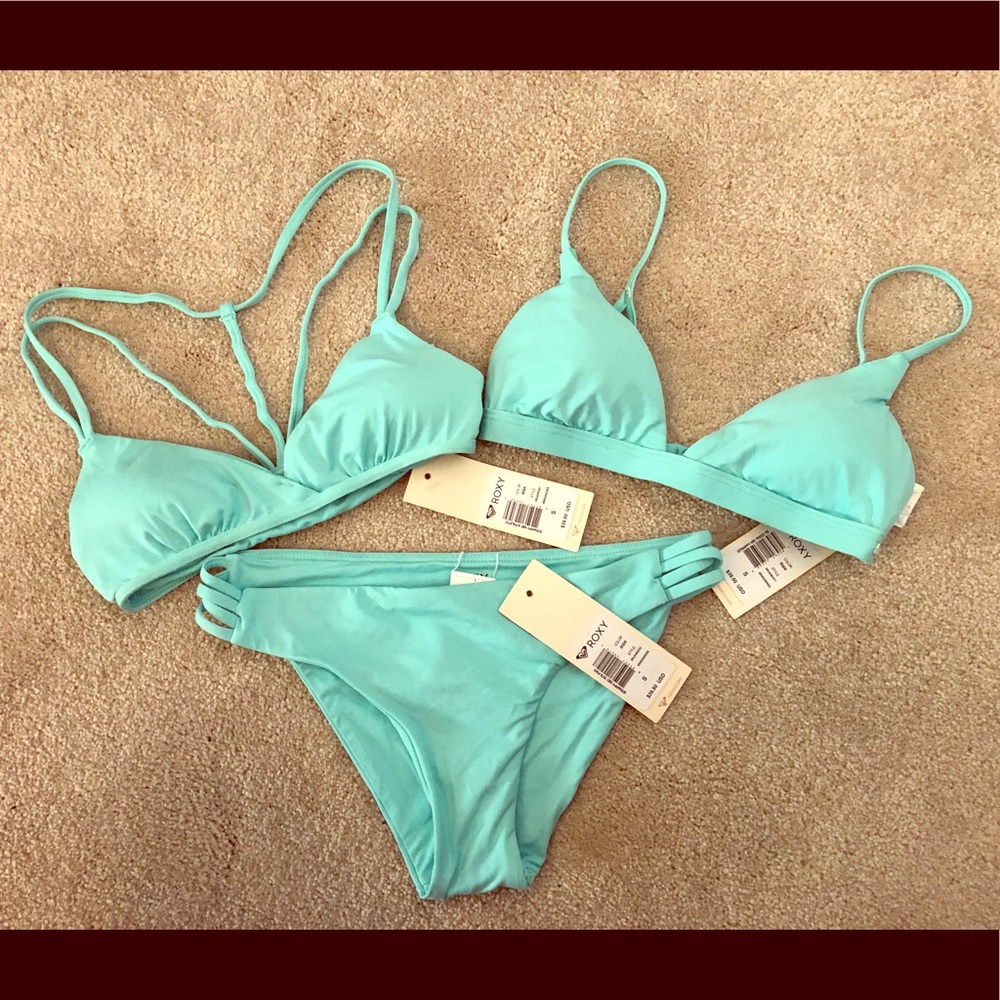 NWT Roxy pool blue 3 piece bikini set size small
